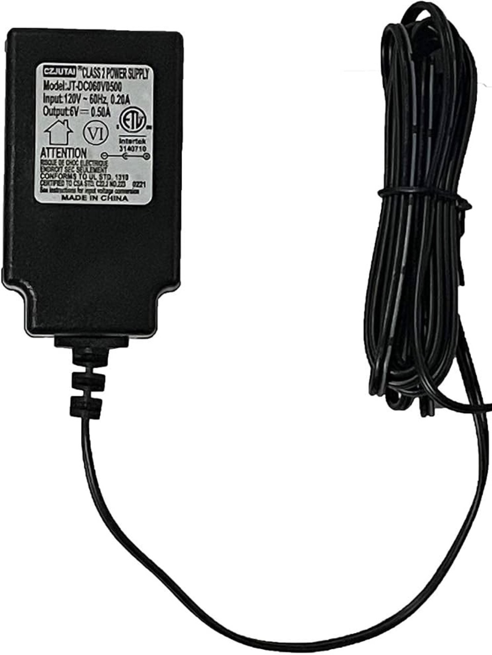 Czjutai model JT-DC060V0500 Class 2 Power Supply AC Adapter 6V 6-Volt 0.50A